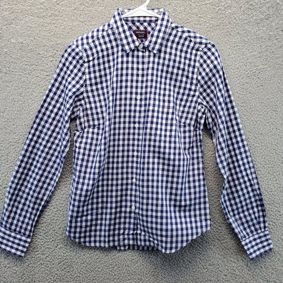 UNTUCKit Shirt Womens Blue White Gingham Check Belleza Button Up Size 2… - Picture 2 of 7